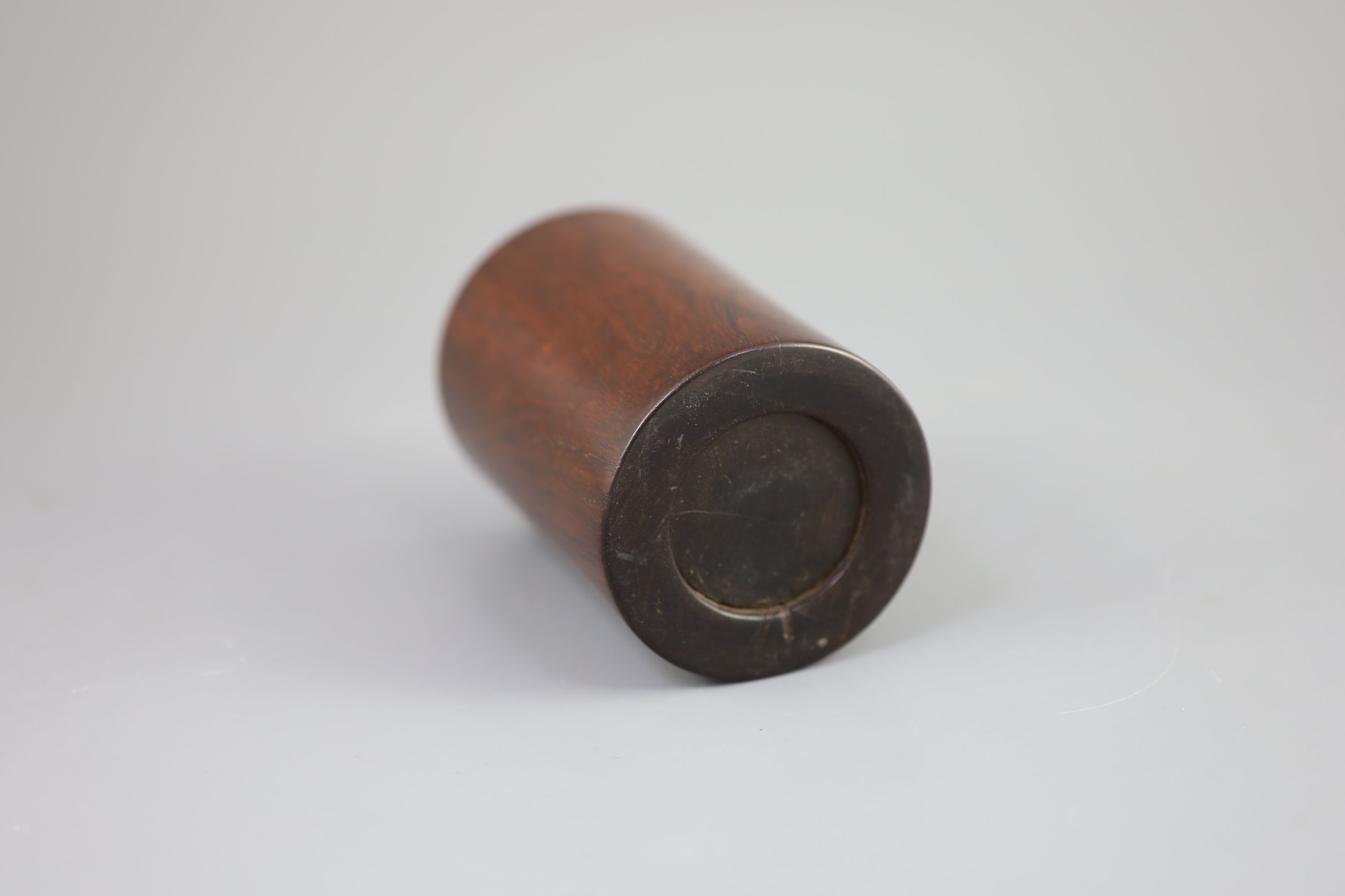 A Chinese huang huali brush pot, bitong, 18th/19th century, 12.2 cm high. Provenance - European private collection.